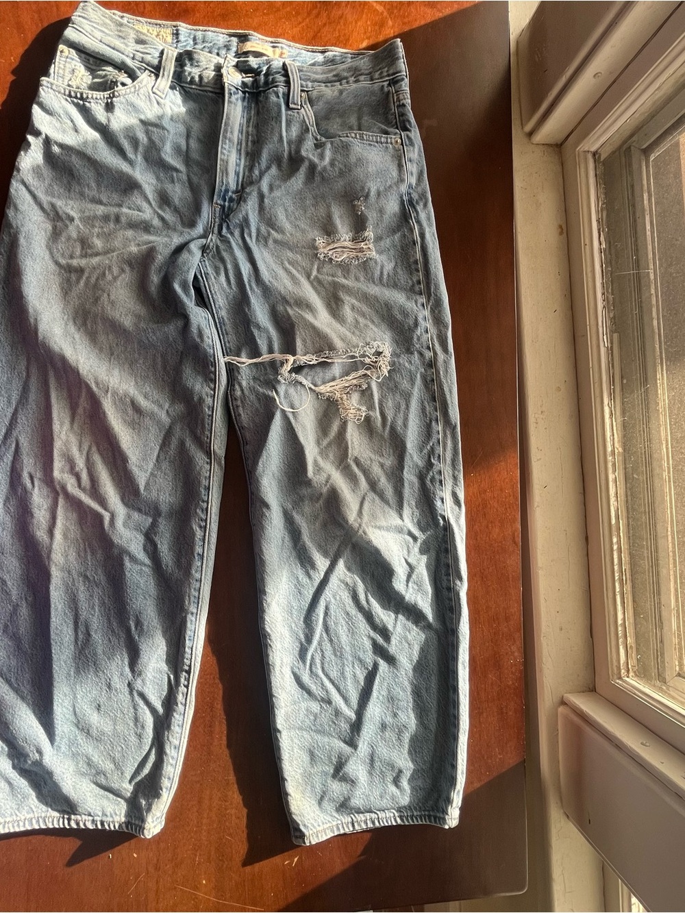 Levi's Light Blue Distressed Wide-Leg Jeans